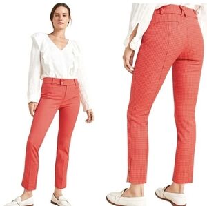 Anthropologie Womens The Essential Slim Pants, Red and Gold Plaid, Size 8